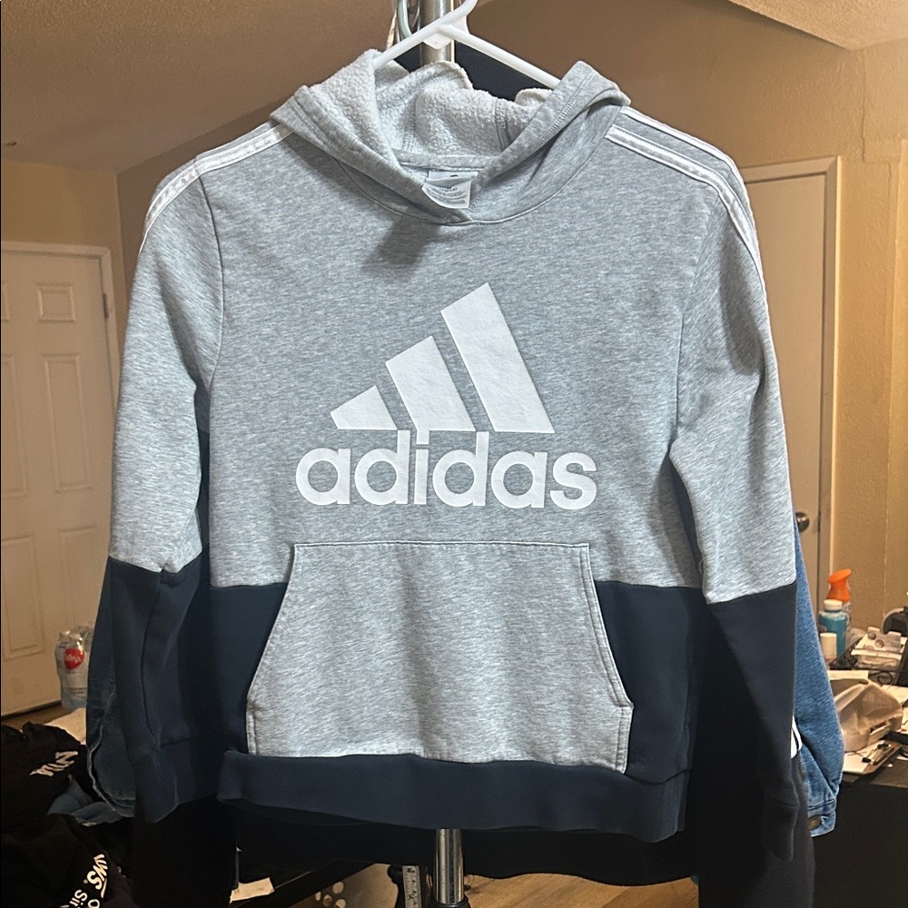 Adidas Light Gray and Black Hoodie
